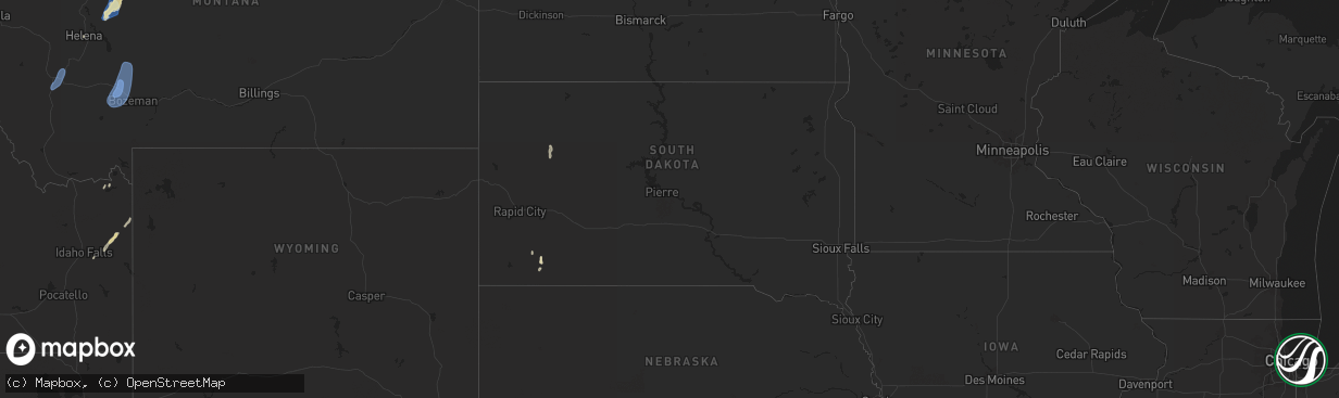 Hail map in South Dakota on September 11, 2024