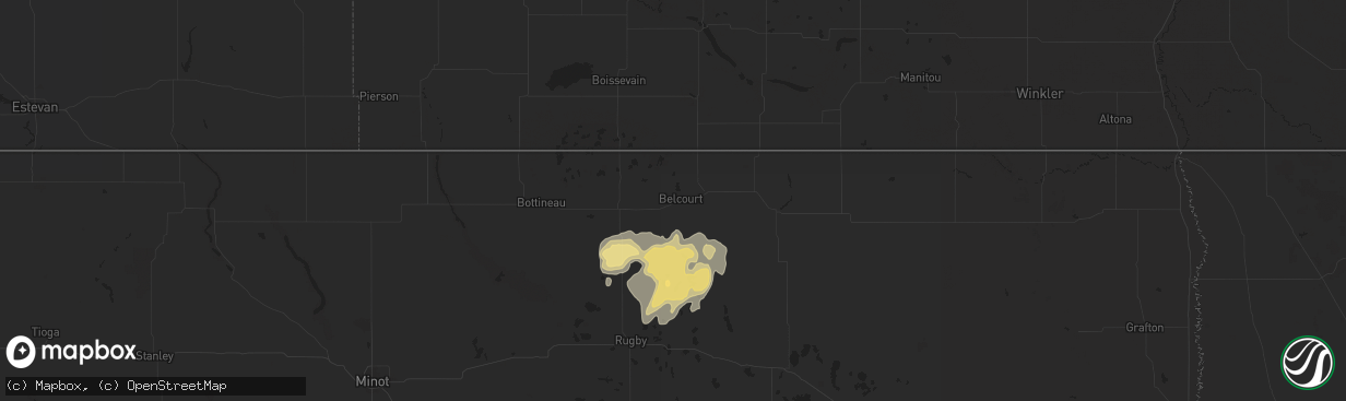 Hail map in Belcourt, ND on September 11, 2025