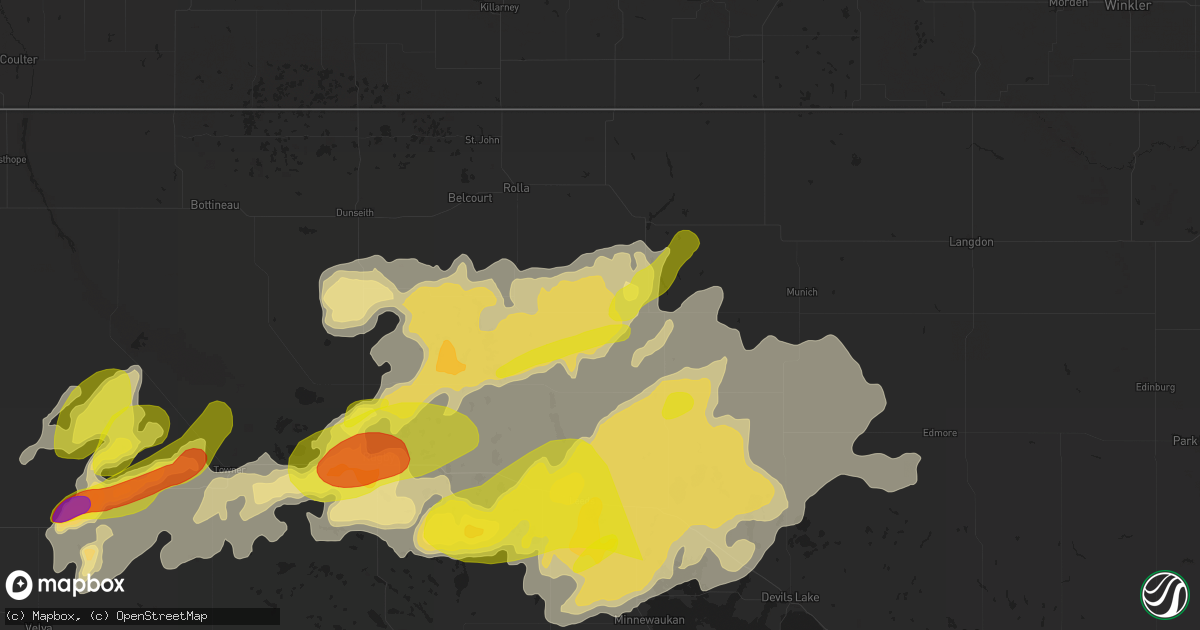 Hail map in Bisbee, ND on September 11, 2025