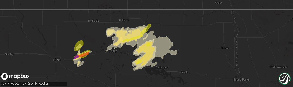 Hail map in Cando, ND on September 11, 2025