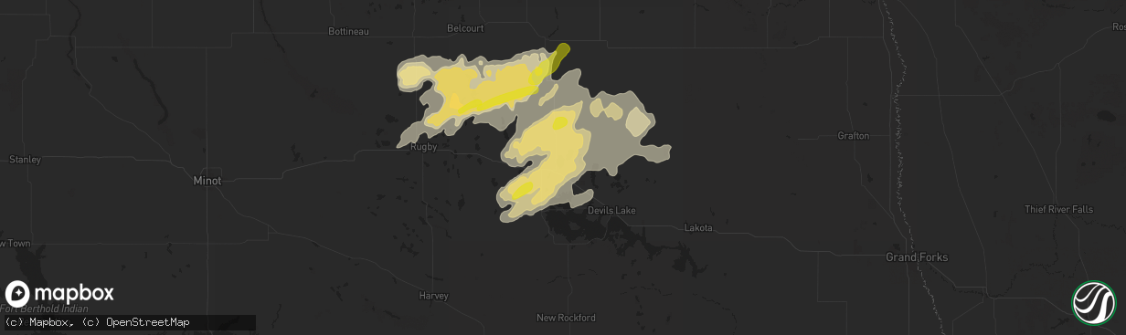 Hail map in Churchs Ferry, ND on September 11, 2025