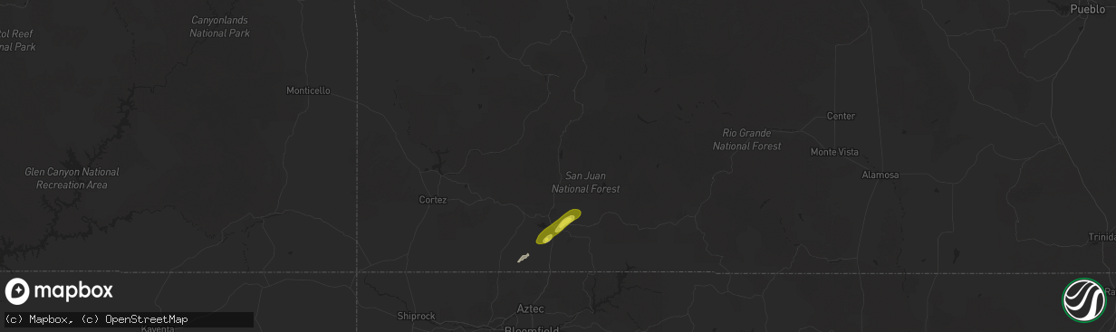 Hail map in Durango, CO on September 11, 2025