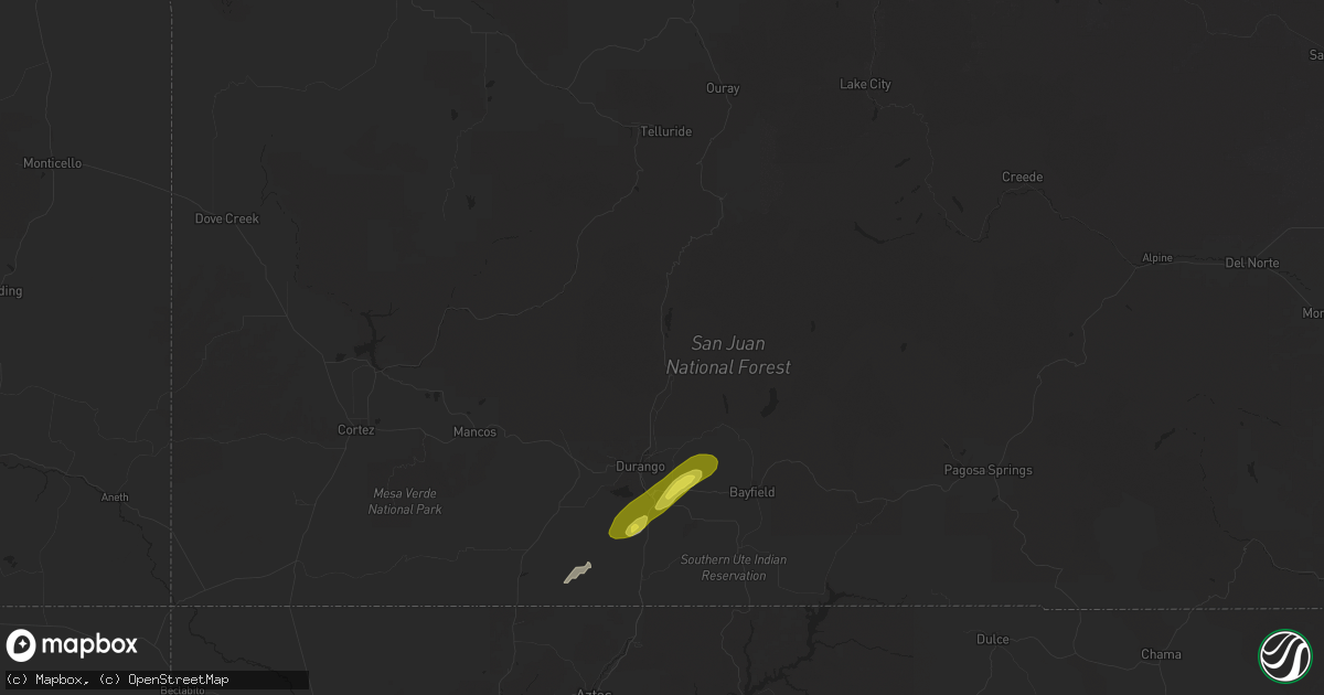 Hail map in Durango, CO on September 11, 2025