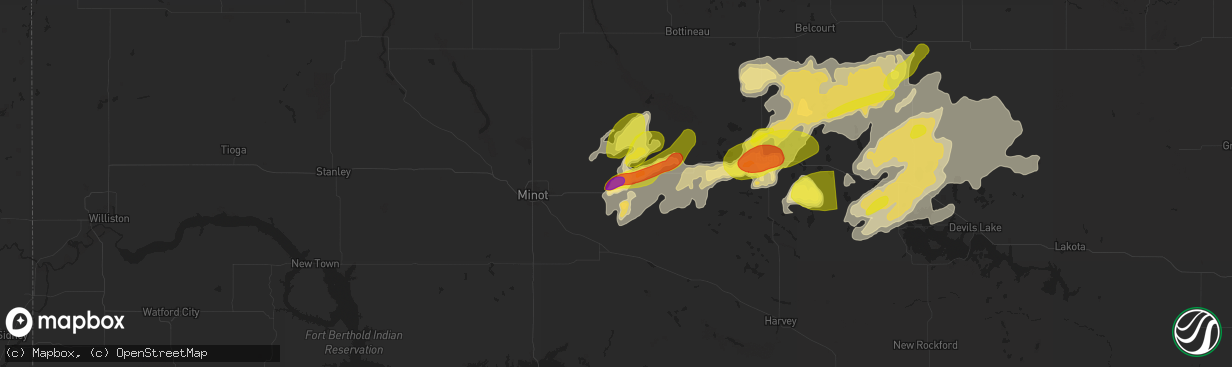 Hail map in Granville, ND on September 11, 2025