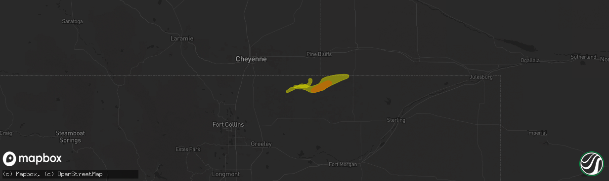 Hail map in Grover, CO on September 11, 2025