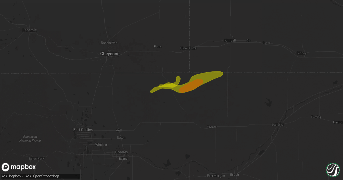 Hail map in Grover, CO on September 11, 2025