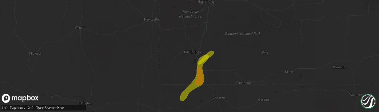 Hail map in Hot Springs, SD on September 11, 2025