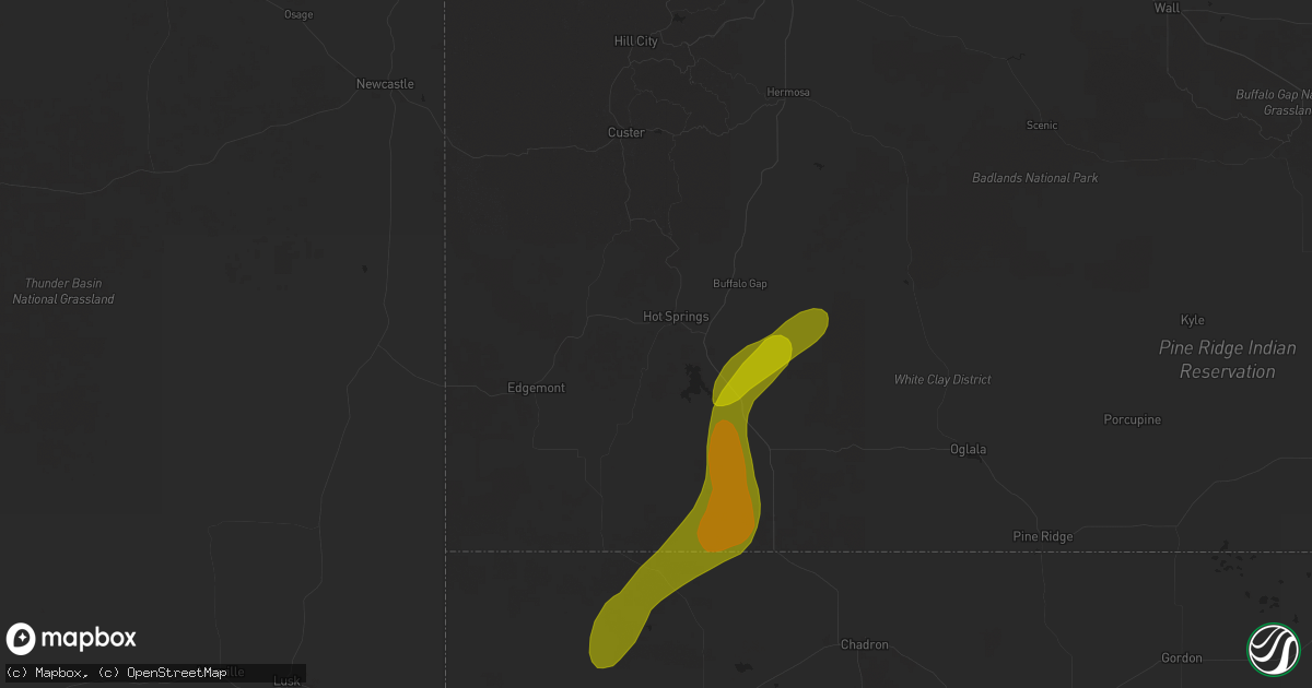 Hail map in Hot Springs, SD on September 11, 2025