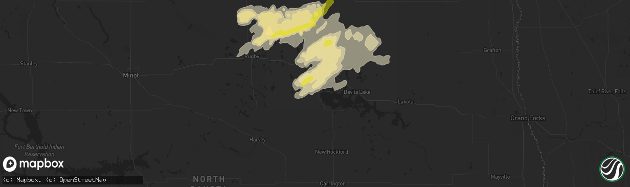 Hail map in Minnewaukan, ND on September 11, 2025