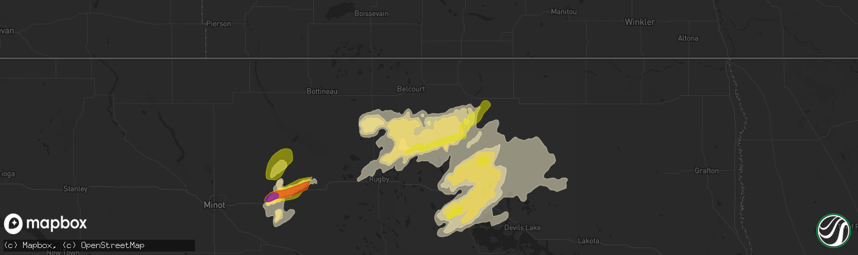 Hail map in Mylo, ND on September 11, 2025