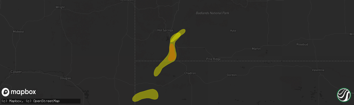 Hail map in Oelrichs, SD on September 11, 2025