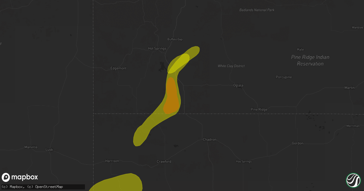 Hail map in Oelrichs, SD on September 11, 2025