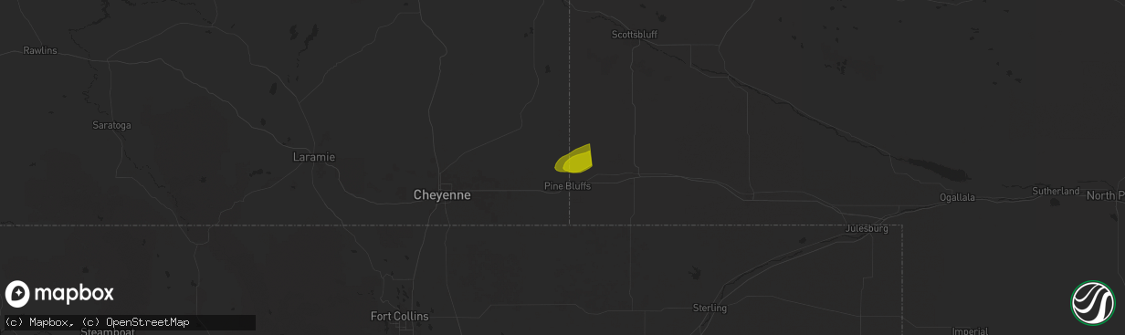 Hail map in Pine Bluffs, WY on September 11, 2025