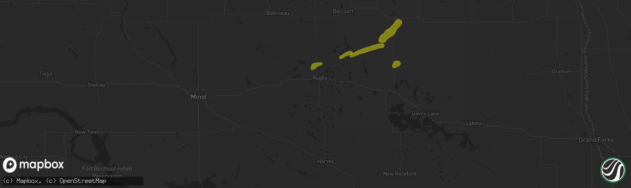Hail map in Rugby, ND on September 11, 2025