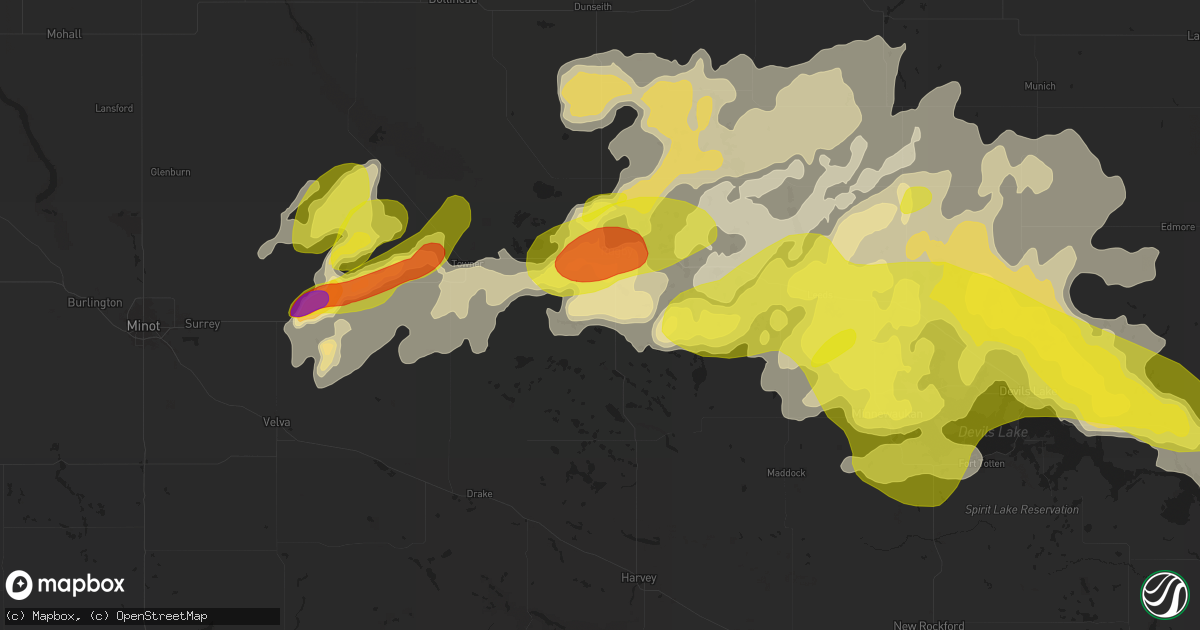 Hail map in Rugby, ND on September 11, 2025
