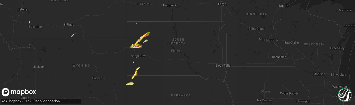 Hail map in South Dakota on September 11, 2025