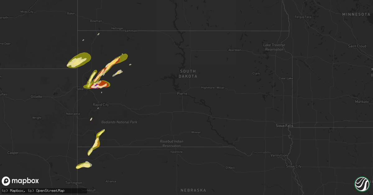 Hail map in South Dakota on September 11, 2025