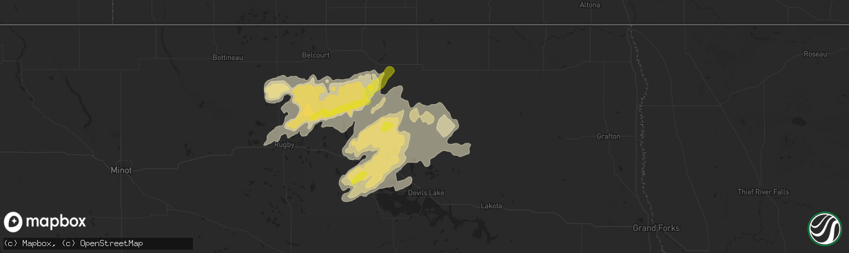Hail map in Starkweather, ND on September 11, 2025
