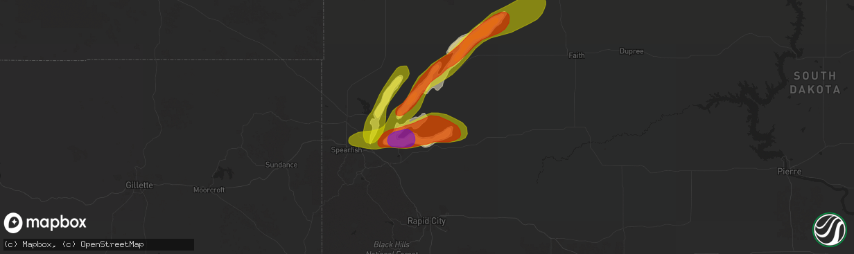 Hail map in Vale, SD on September 11, 2025
