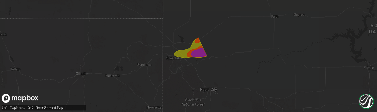 Hail map in Whitewood, SD on September 11, 2025