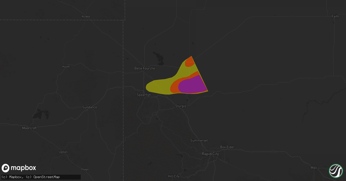 Hail map in Whitewood, SD on September 11, 2025