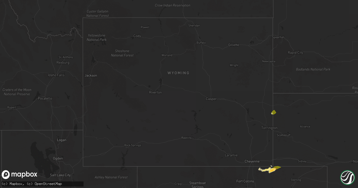 Hail map in Wyoming on September 11, 2025