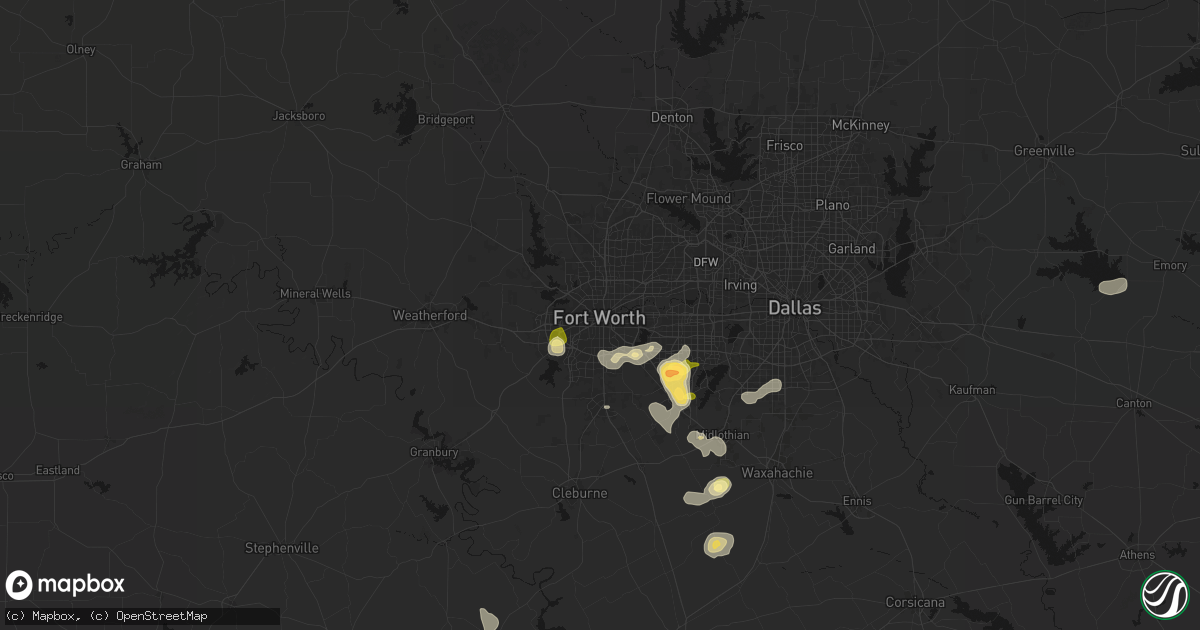 Hail map in Fort Worth, TX on September 11, 2026