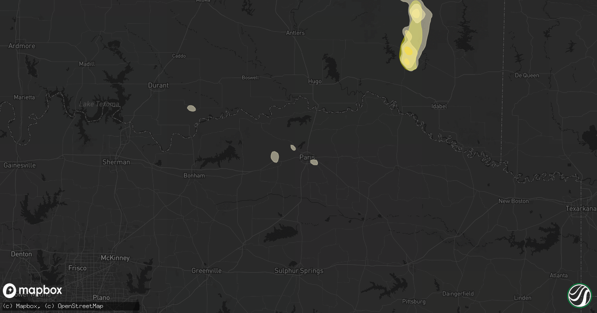Hail map in Paris, TX on September 11, 2026