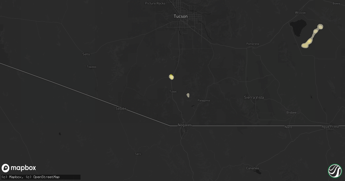 Hail map in Tubac, AZ on September 11, 2026