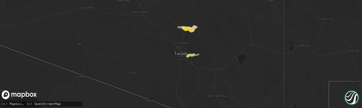 Hail map in Tucson, AZ on September 12, 2016