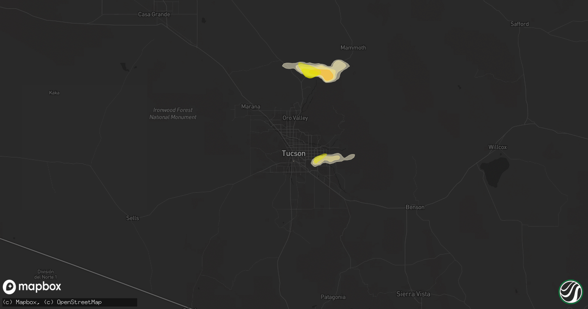 Hail map in Tucson, AZ on September 12, 2016