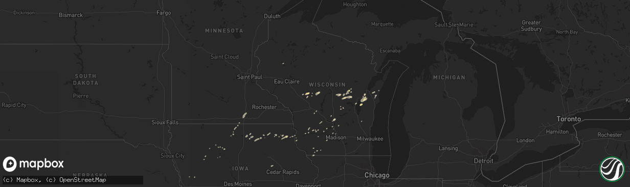 Hail map in Wisconsin on September 12, 2016