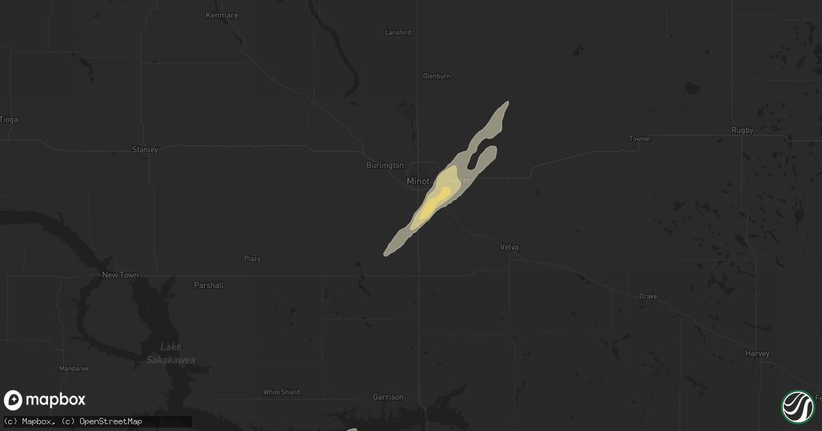 Hail map in Minot, ND on September 12, 2018
