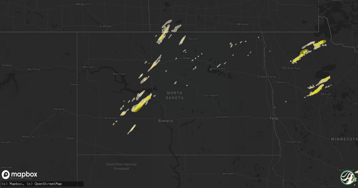 Hail map in North Dakota on September 12, 2018