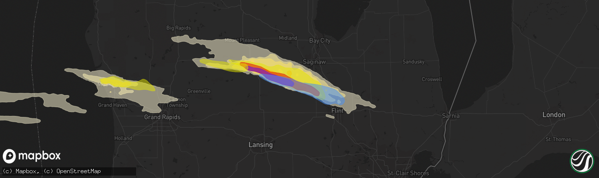 Hail map in Chesaning, MI on September 12, 2021