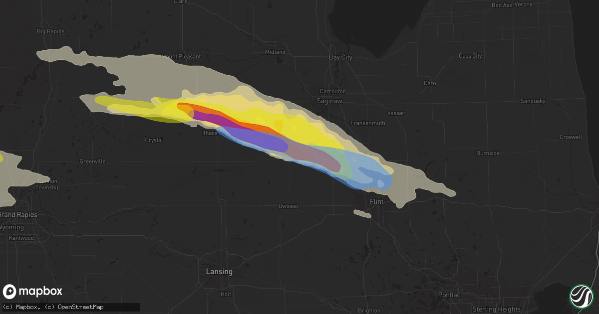 Hail map in Chesaning, MI on September 12, 2021