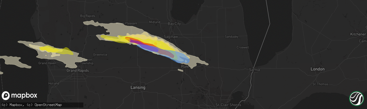 Hail map in Clio, MI on September 12, 2021