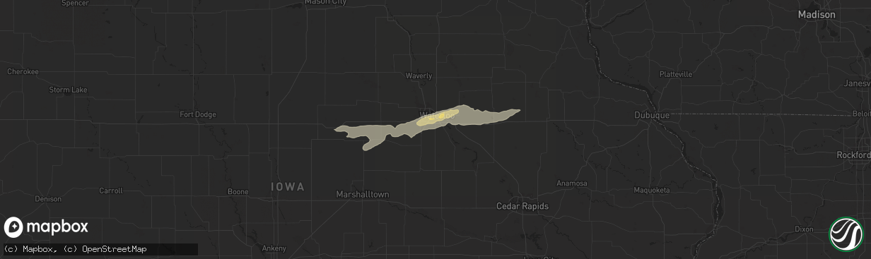 Hail map in Waterloo, IA on September 12, 2021