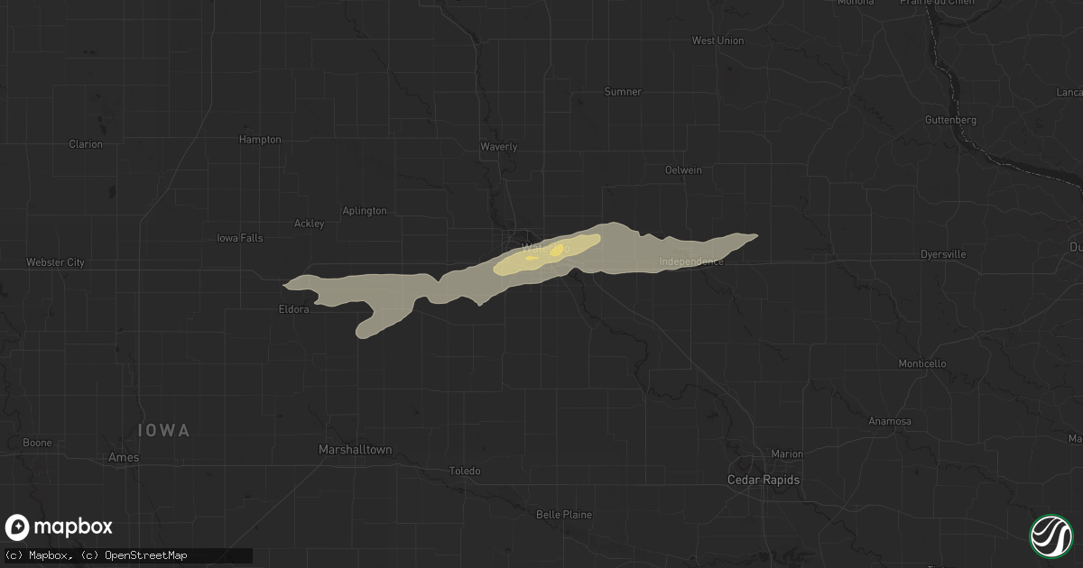 Hail map in Waterloo, IA on September 12, 2021