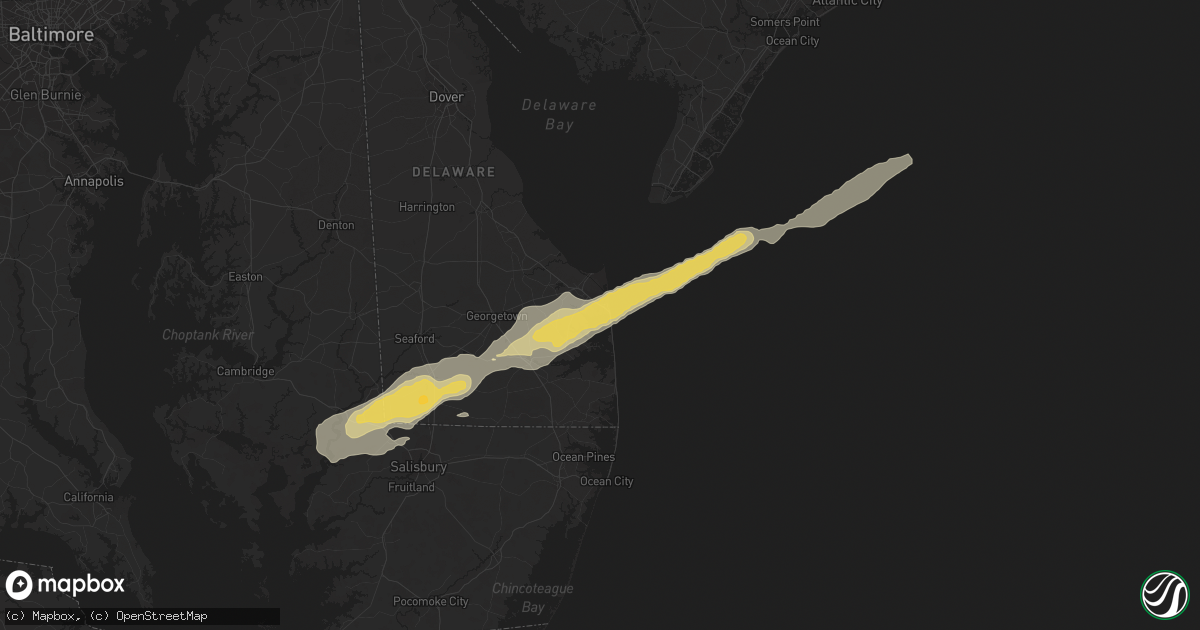 Hail map in Rehoboth Beach, DE on September 12, 2022