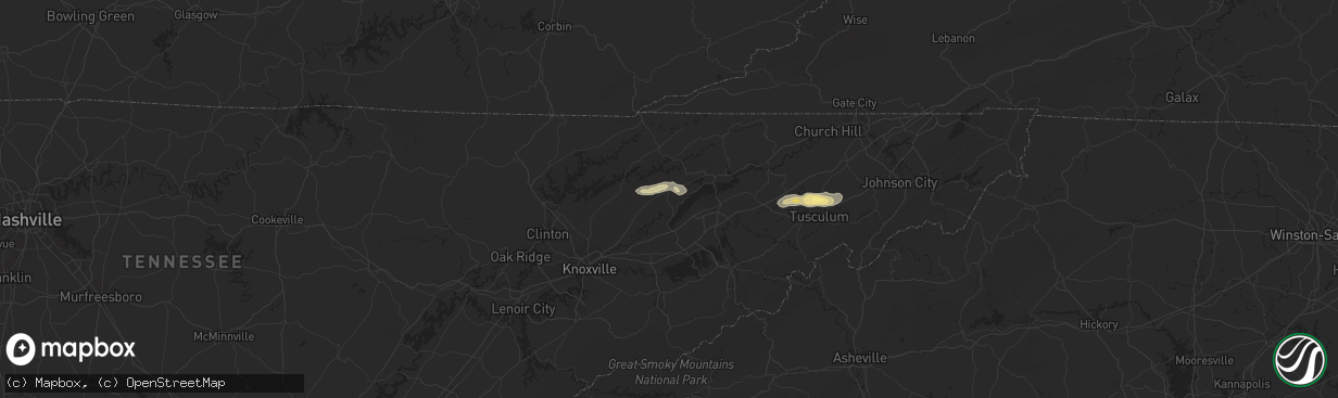Hail map in Rutledge, TN on September 12, 2023
