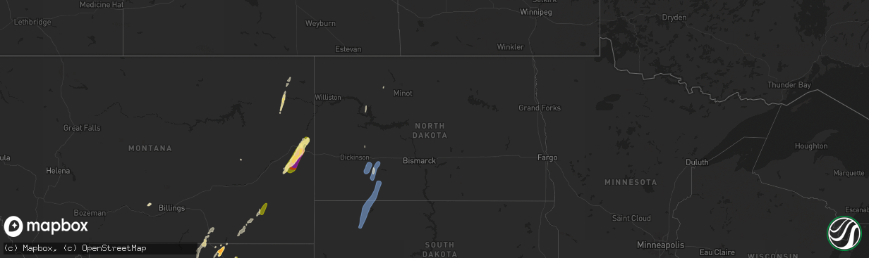 Hail map in North Dakota on September 12, 2024