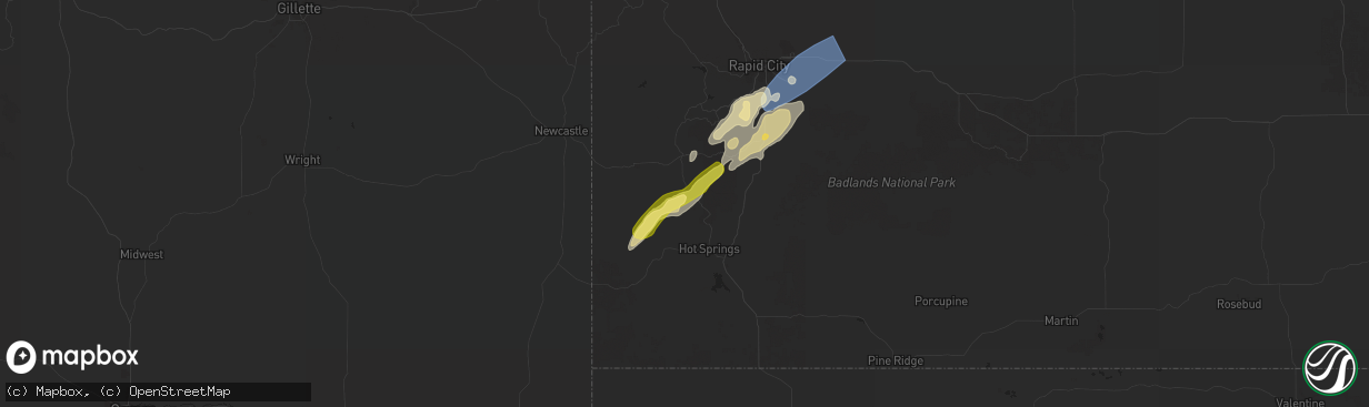 Hail map in Pringle, SD on September 12, 2024