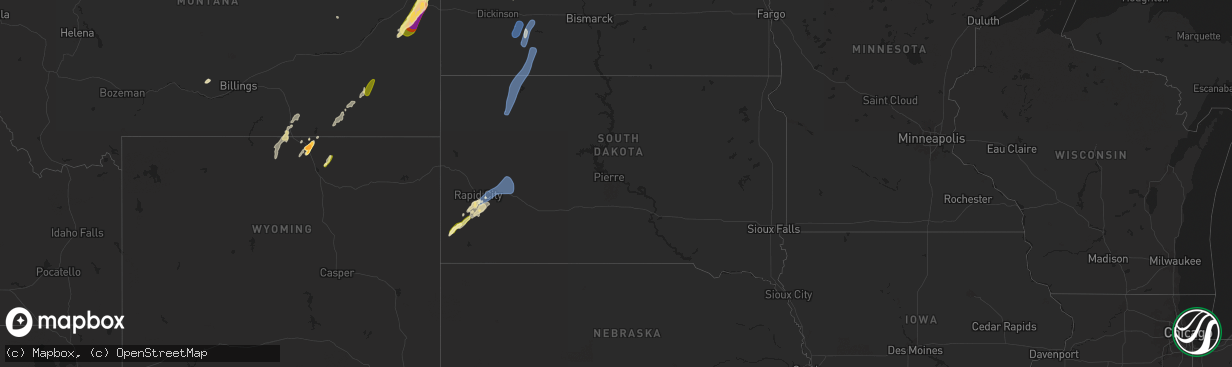 Hail map in South Dakota on September 12, 2024