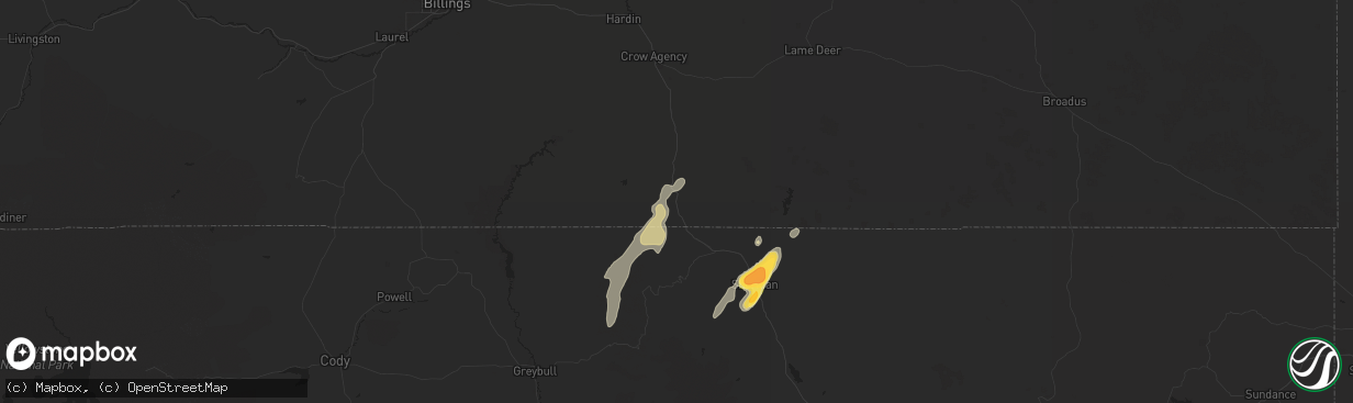 Hail map in Wyola, MT on September 12, 2024