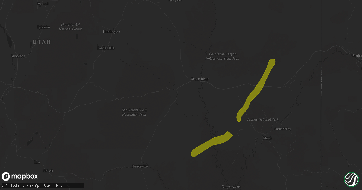 Hail map in Green River, UT on September 12, 2025