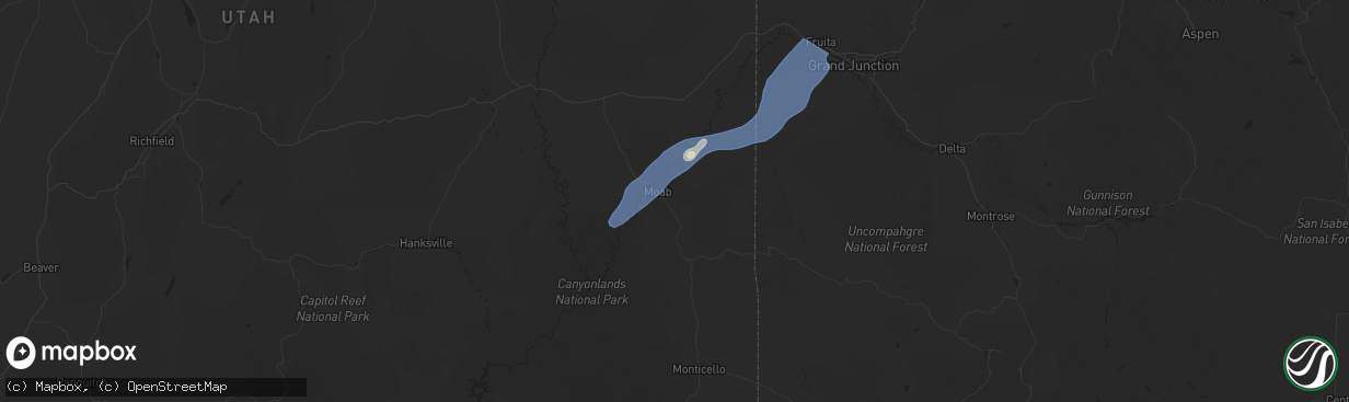 Hail map in Moab, UT on September 12, 2025