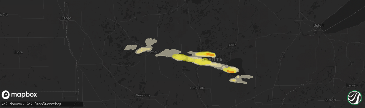 Hail map in Motley, MN on September 12, 2025