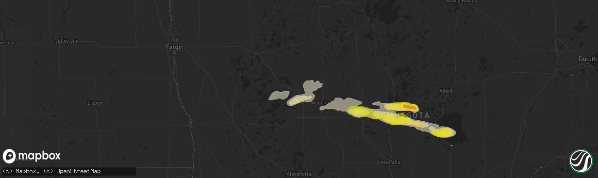 Hail map in New York Mills, MN on September 12, 2025