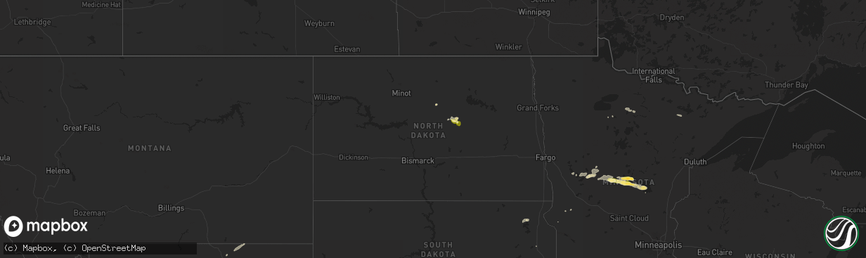 Hail map in North Dakota on September 12, 2025